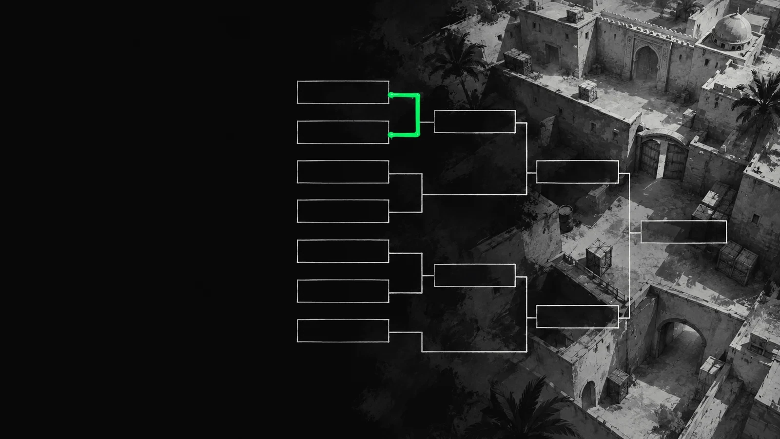 Ілюстрація: турнірна сітка тонкими лініями поверх плану мапи Dust2